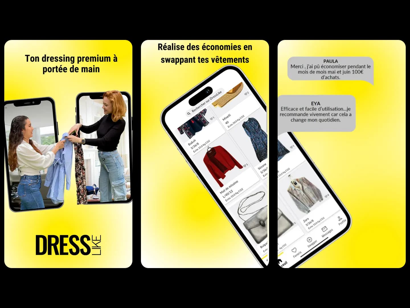 DressLike's "Smart Swap" screen, two paired outfits side by side.