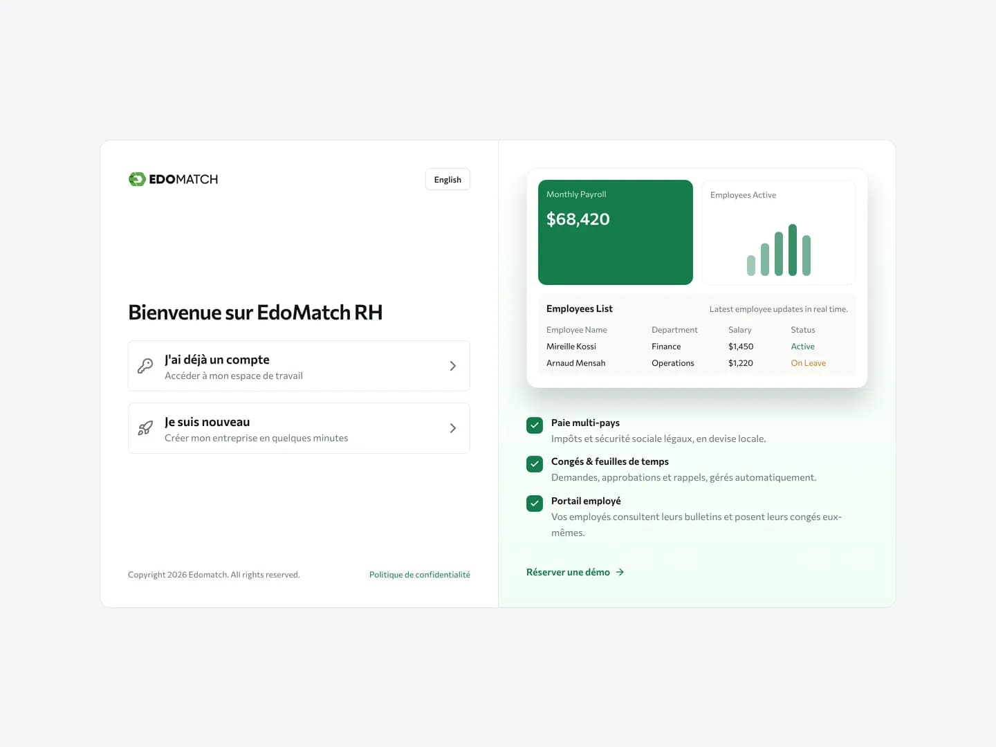 L'interface du SIRH, ouverte sur le suivi des congés et des bulletins de paie.